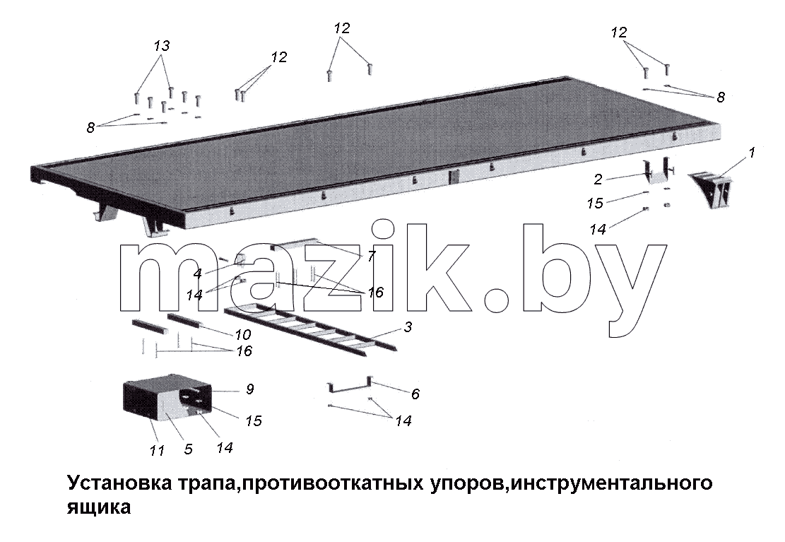 Установка трапа, противооткатных упоров, инструментального ящика
