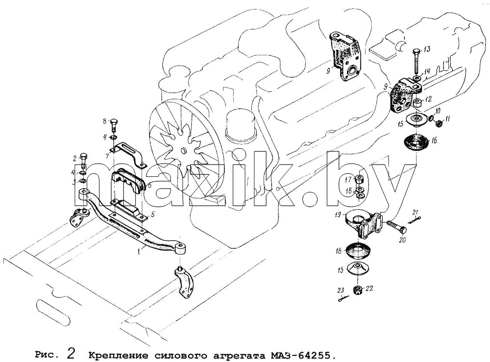 Крепление силового агрегата МАЗ-64255