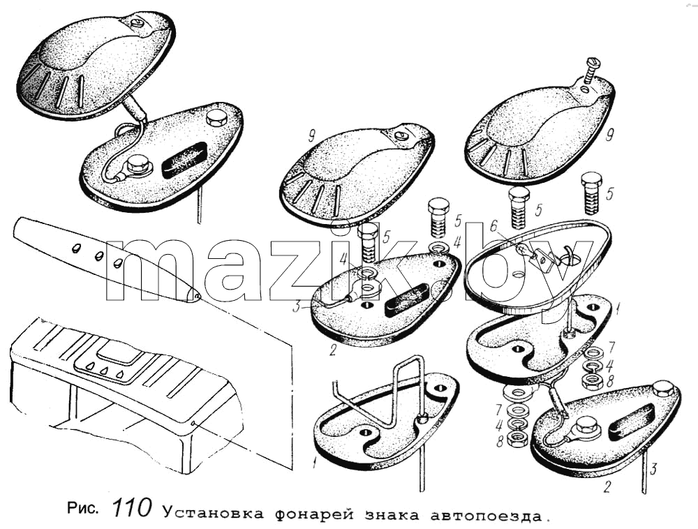 Установка фонарей знака автопоезда