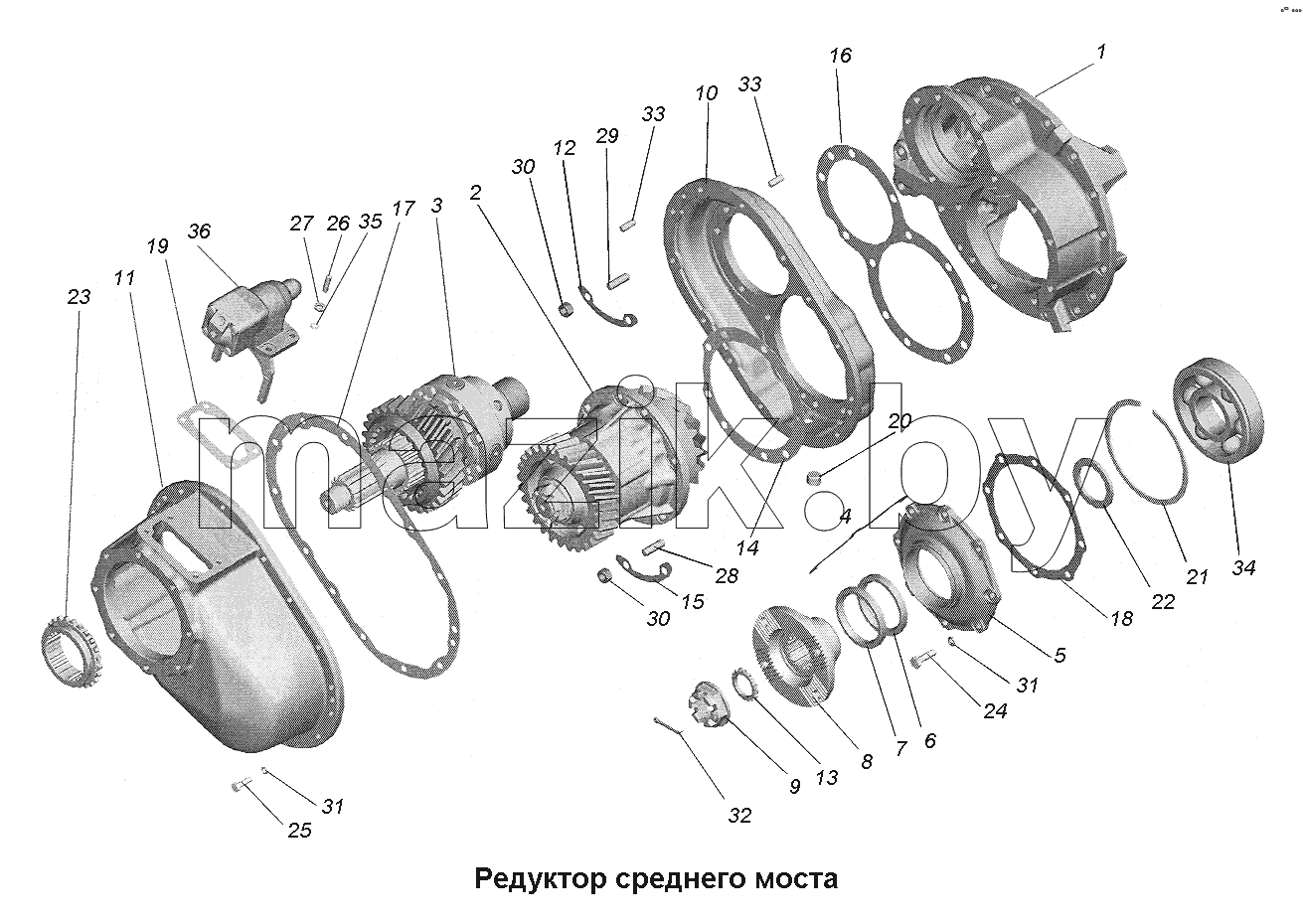 Редуктор среднего моста