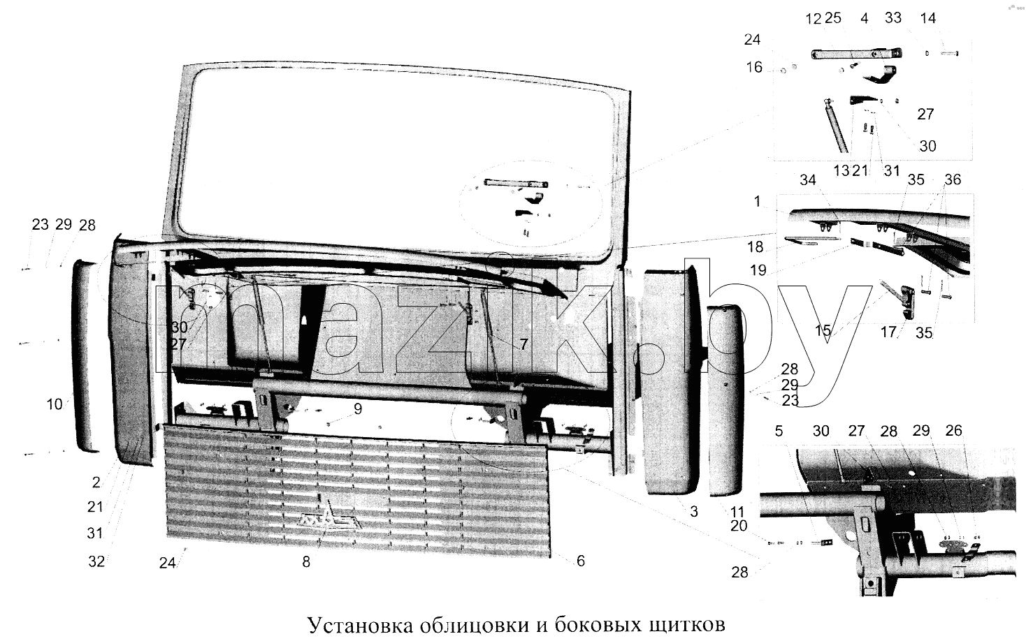 Установка облицовки и боковых щитков