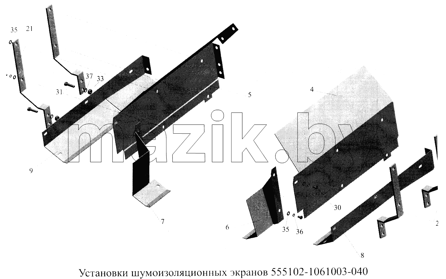 Установка шумоизоляционных экранов 555102-1061003-040