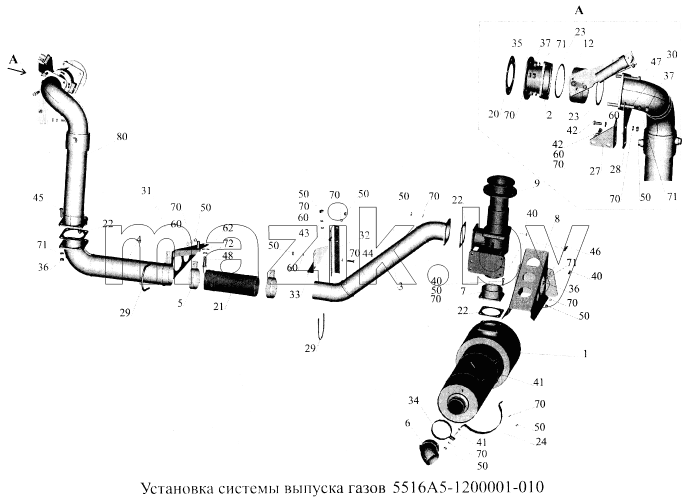 Установка системы выпуска газов 5516А5-1200001-010