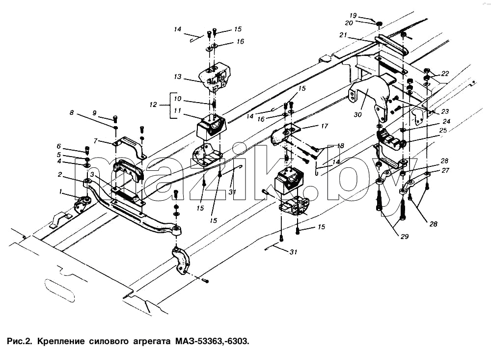 Крепление силового агрегата МАЗ-53363, МАЗ-6303