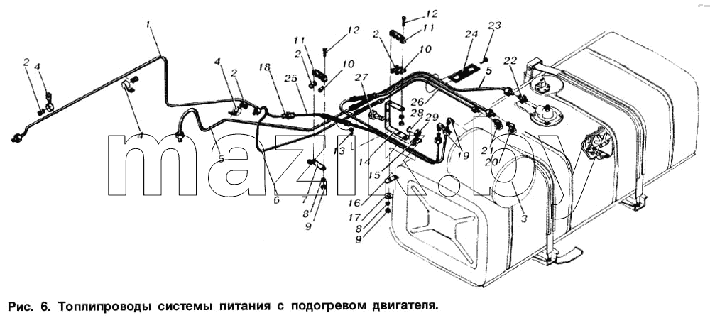 Топливопроводы системы питания с подогревом двигателя