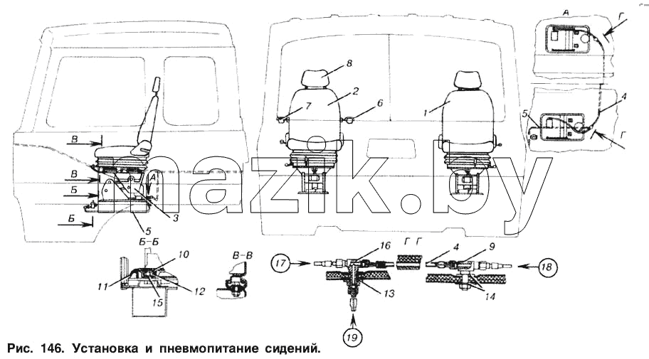 Установка и пневмопитание сидений
