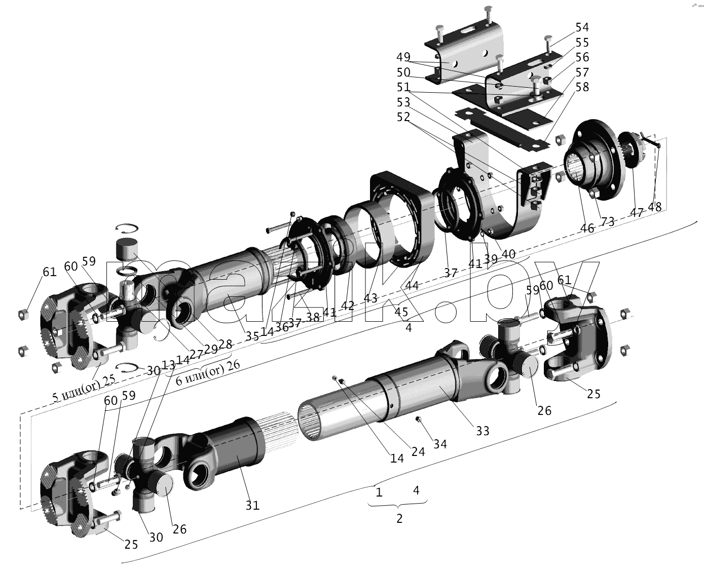 Установка карданных передач МАЗ-534035, 555035