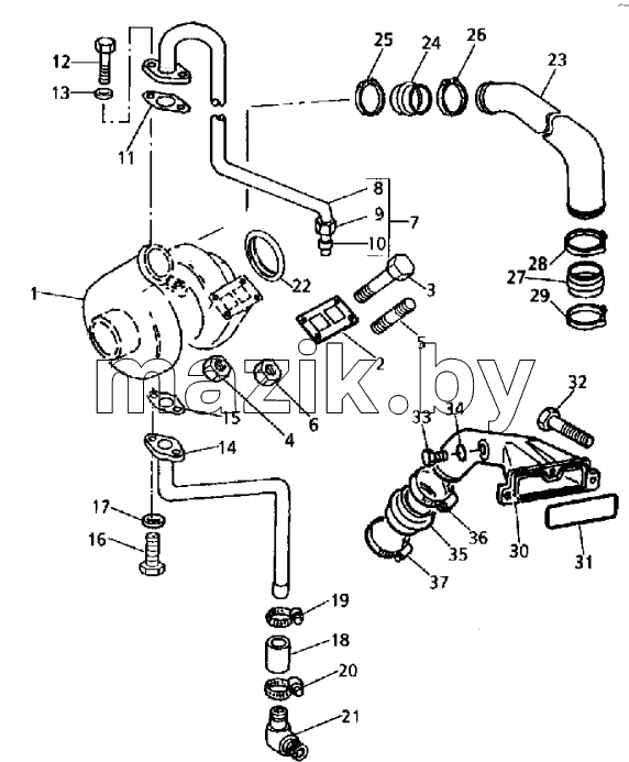TURBOCHARGER, MANIFOLDS AND AIR CHARGE COOLER