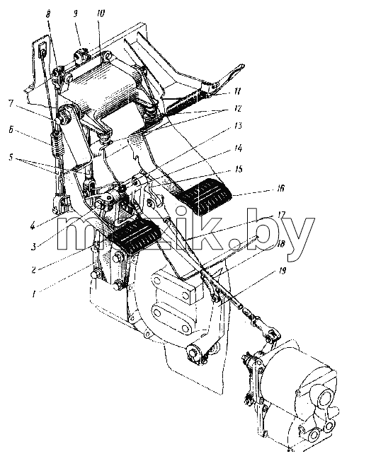 Привод педалей сцепления и тормоза