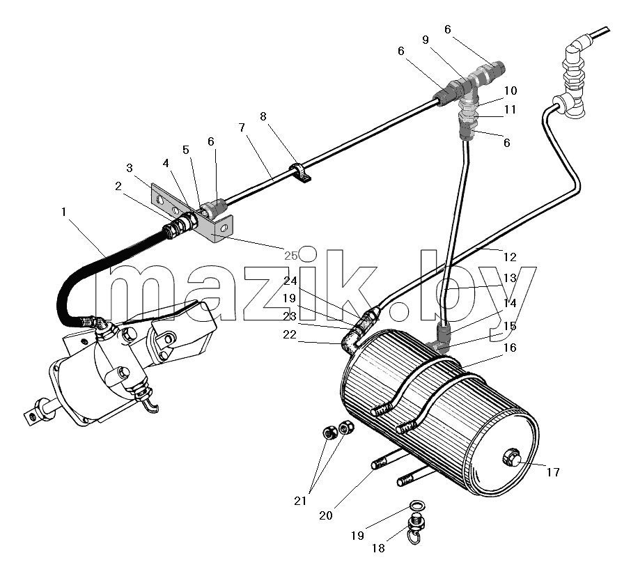 Установка пневмосистемы управления сцеплением