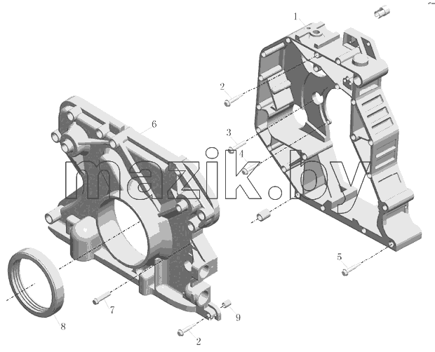 Коробки шестерни и блок крышки 1000-02489