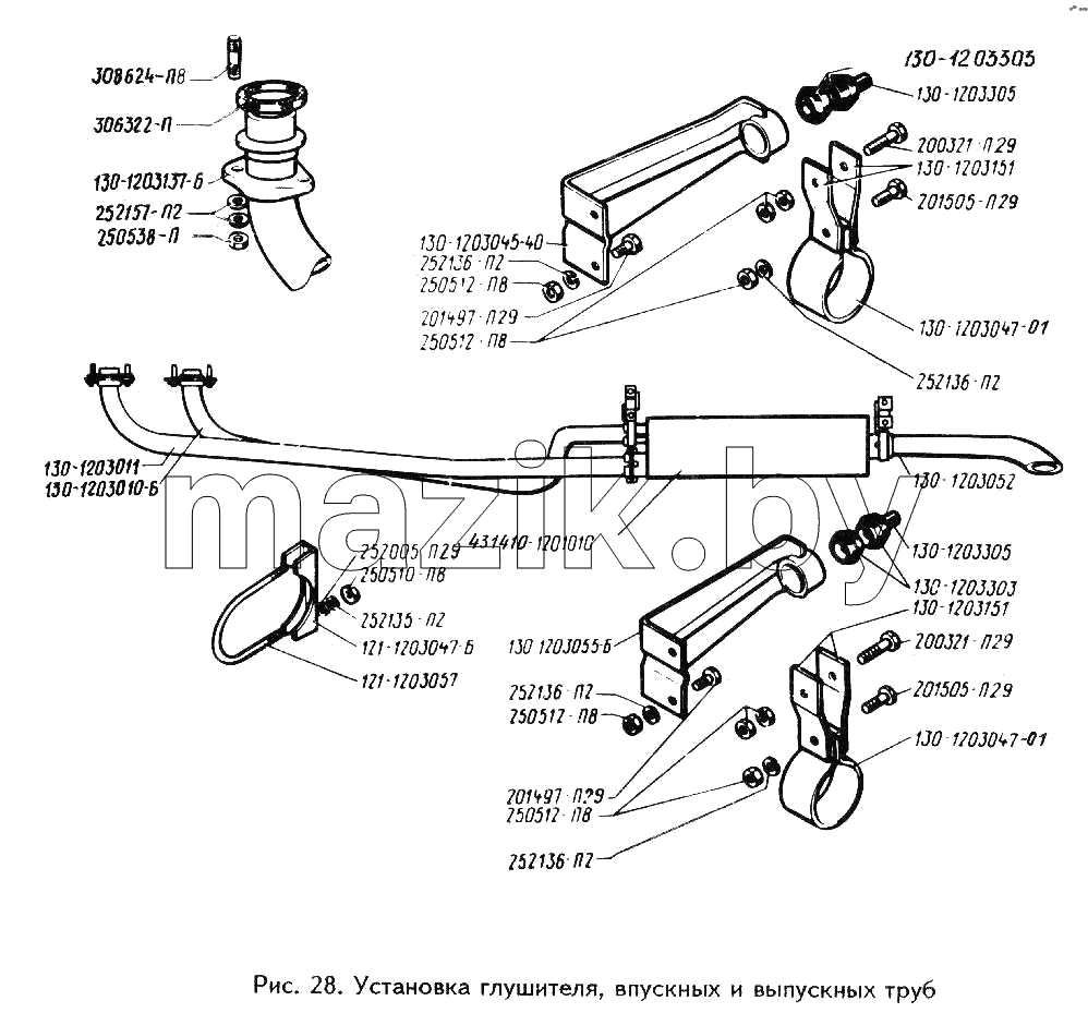 Установка глушителя, впускных и выпускных труб