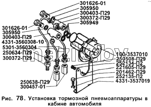 Установка тормозной пневмоаппаратуры в кабине автомобиля