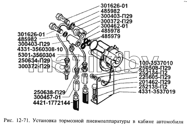 Установка тормозной пневмоаппаратуры в кабине водителя