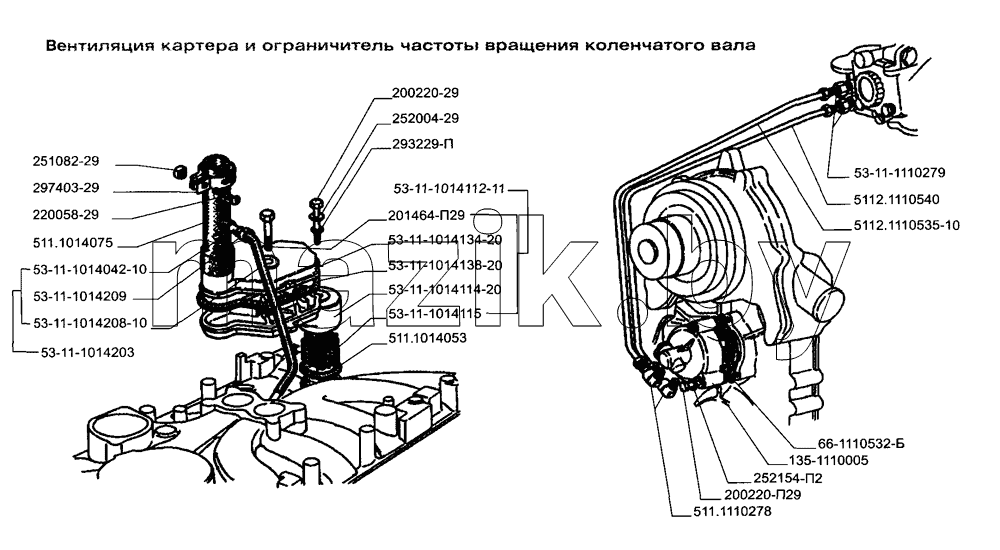 Вентиляция картера и ограничитель частоты вращения